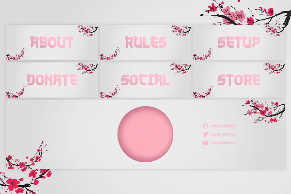 Pink Sakura Just Chatting Stream Overlay 