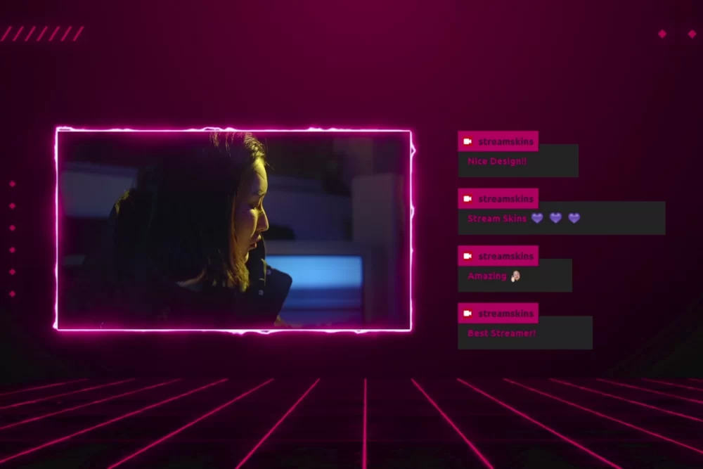 Twitch Overlay Stream Chat Box Window UI Theme Pink Blue 