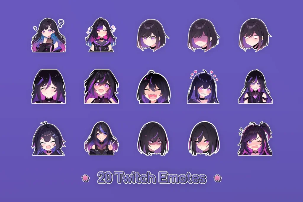 Star VTuber Twitch emotes set — cute star expressions matching vtuber overlay packs pastel style