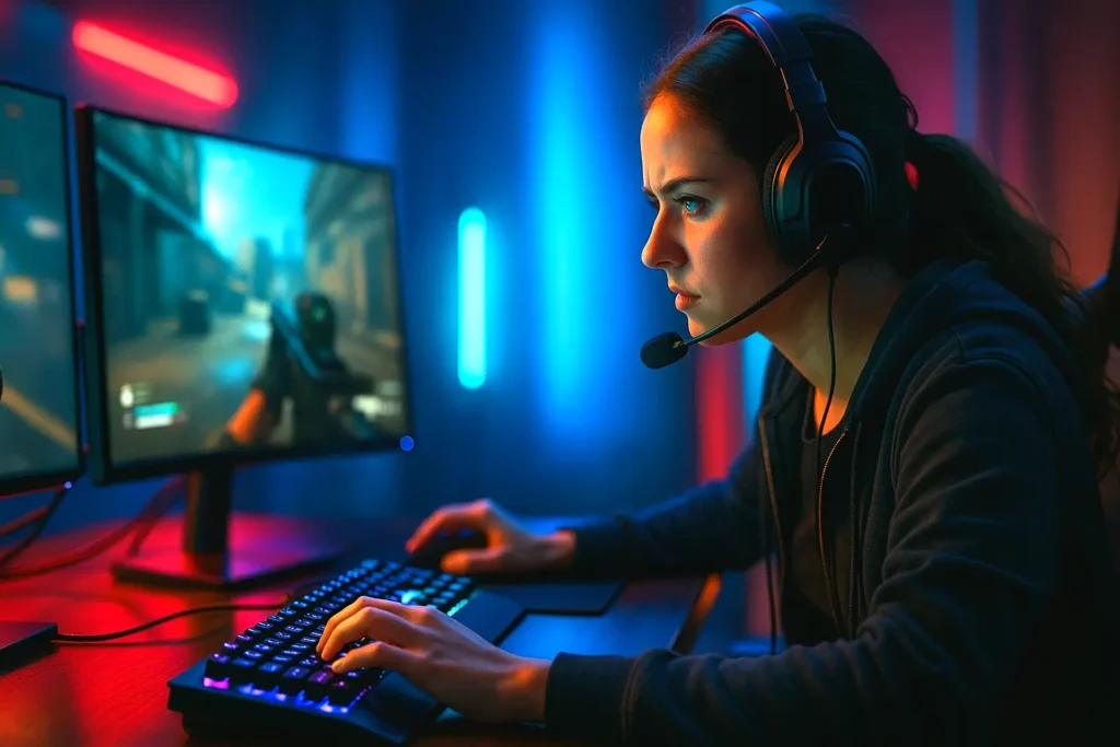 streamer setup gamer girl streaming fps game