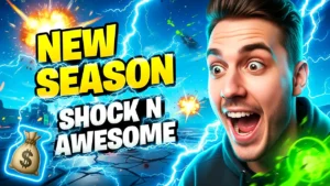 Energetic thumbnail design by Creator Kit for a Fortnite New Season update video, featuring a hyped creator.
