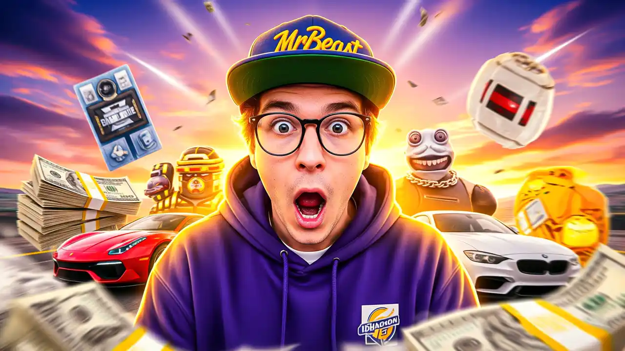 Professional thumbnail design for a gaming lifestyle video, showing a YouTuber surrounded by consoles and money.