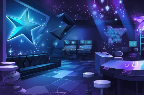 4K cyberpunk stream background featuring a neon-lit lounge and spaceship interior.